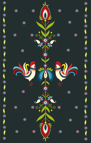 Embroidery Pattern With Roosters — Stock Vector