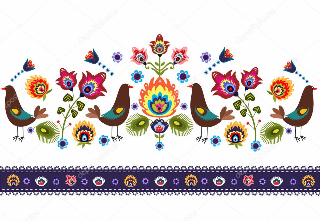 Folk Pattern With Birds