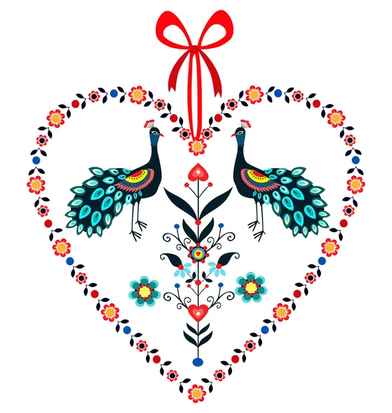 Heart with peacocks — Stock Vector