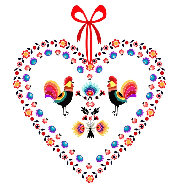 Heart with roosters — Stock Vector