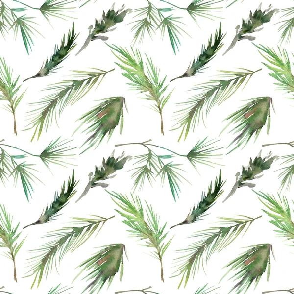 Motif sans couture avec aquarelle peinte à la main branches de pin vert. Design mignon pour Joyeux Noël conception textile d'hiver, papier album, décorations. — Photo