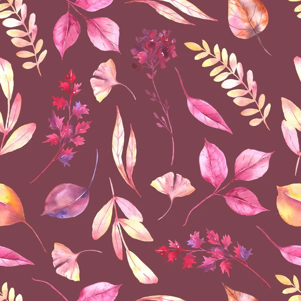 Nahtloses Muster mit handgemalten Herbstblättern in Aquarell. Nettes Design für Textildesign, Sammelalbum-Papier, Dekorationen. — Stockfoto
