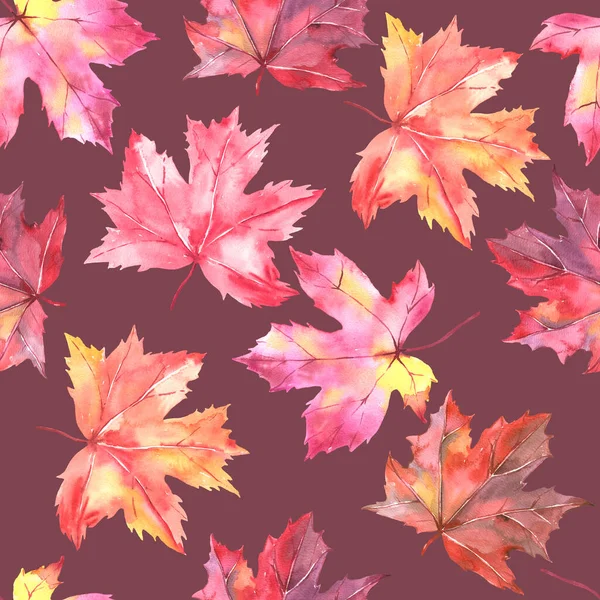 Seamless pattern with hand painted watercolor autumn Maple leaves. Cute design for textile design, scrapbook paper, decorations. — Stock Photo, Image