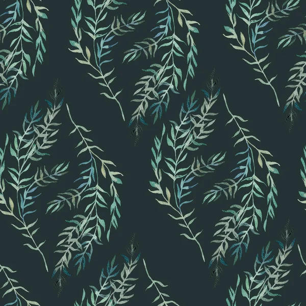 Aquarell zartes, nahtloses Muster mit Blättern. — Stockfoto
