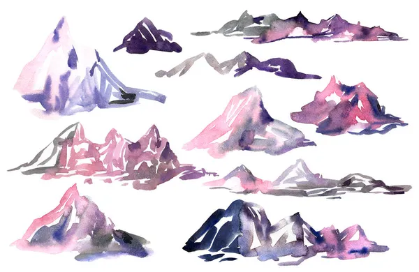 Watercolor hand painted abstract mountains collection. — Stock Photo, Image