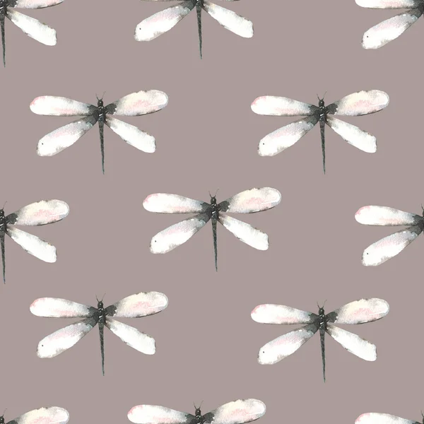 Patrón sin costura con acuarela pintada a mano insectos-libélulas. — Foto de Stock