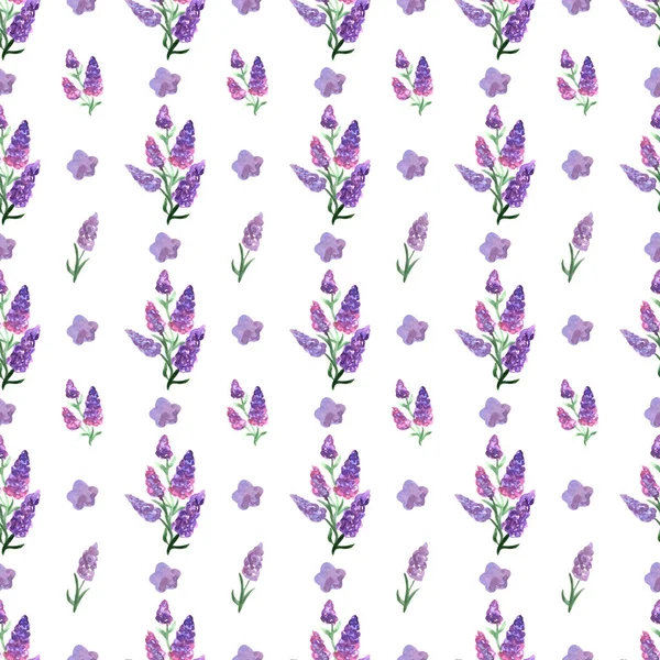 Lavendel Einem Nahtlosen Aquarellmuster Auf Weißem Hintergrund — Stockfoto