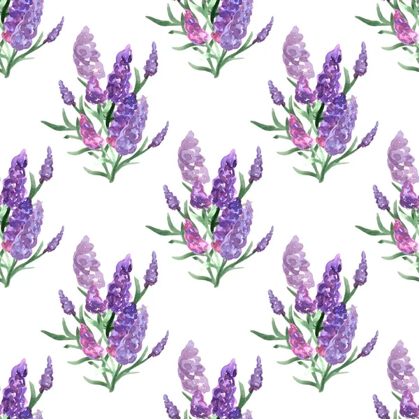 Lavendel Einem Nahtlosen Aquarellmuster Auf Weißem Hintergrund — Stockfoto