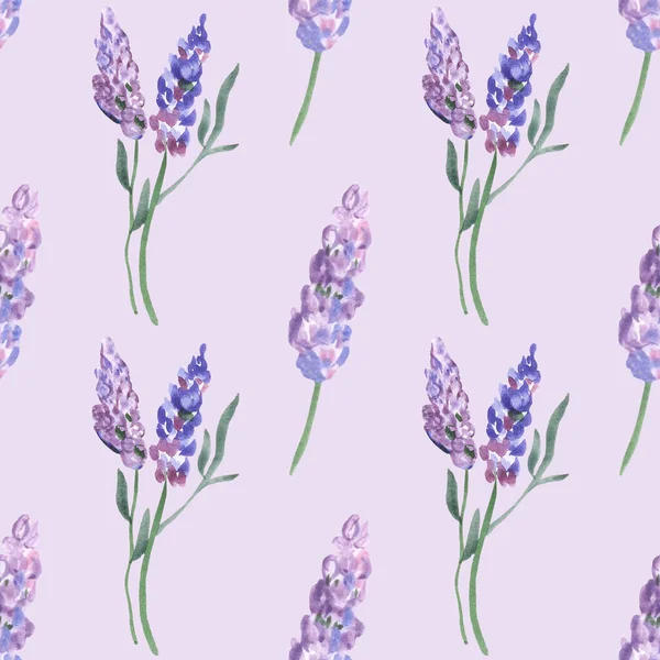 Lavendel Einem Nahtlosen Aquarellmuster Auf Violettem Hintergrund — Stockfoto