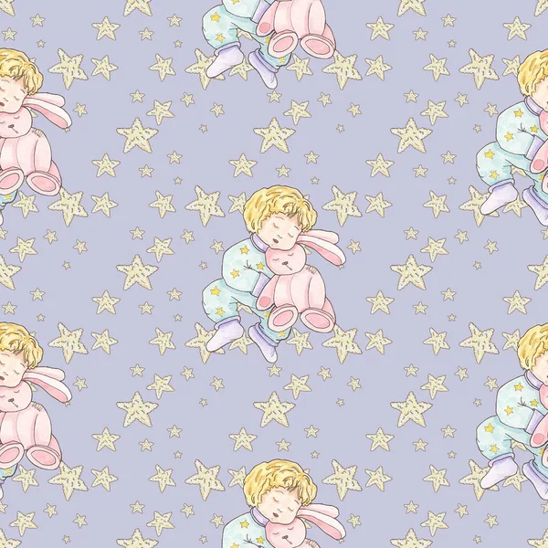 Illustration Little Boy Sleeping Violet Background — Fotografia de Stock