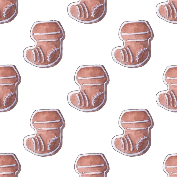 Ginger Watercolor Gingerbread Seamless Pattern Background — Stock Fotó