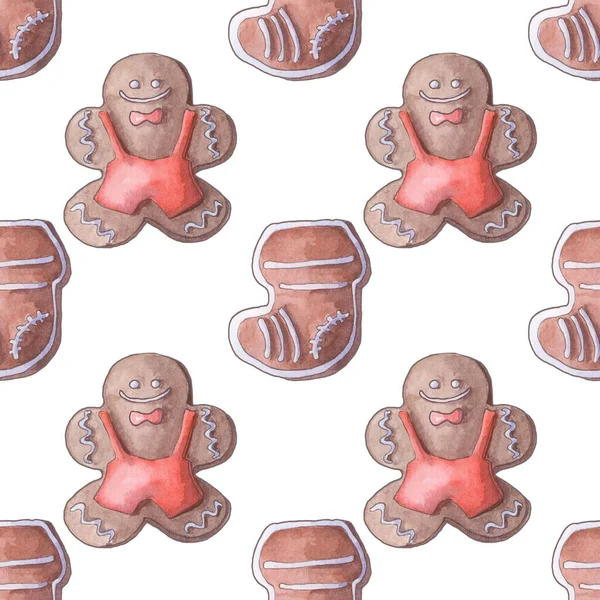 Ginger Watercolor Gingerbread Seamless Pattern Background — Stock Fotó