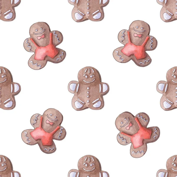 Ginger Watercolor Gingerbread Seamless Pattern Background —  Fotos de Stock