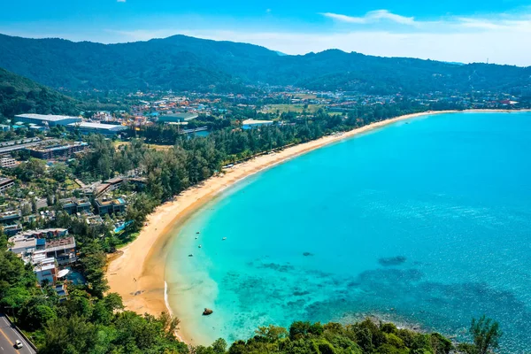 Aerial view of kamala beach at sunset in Phuket in Thailand —  Fotos de Stock