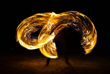 Fire show on the beach at night in Phuket, Thailand