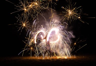 Fire show on the beach at night in Phuket, Thailand