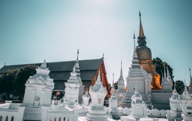 Wat-Suan-Dok 'taki bir grup pagoda. Tayland, Chiang Mai 'deki ünlü tapınak.