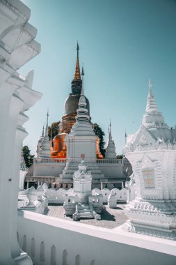 Wat-Suan-Dok 'taki bir grup pagoda. Tayland, Chiang Mai 'deki ünlü tapınak.