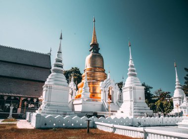 Wat-Suan-Dok 'taki bir grup pagoda. Tayland, Chiang Mai 'deki ünlü tapınak.