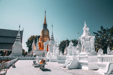 Wat-Suan-Dok 'taki bir grup pagoda. Tayland, Chiang Mai 'deki ünlü tapınak.