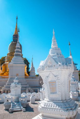 Wat-Suan-Dok 'taki bir grup pagoda. Tayland, Chiang Mai 'deki ünlü tapınak.
