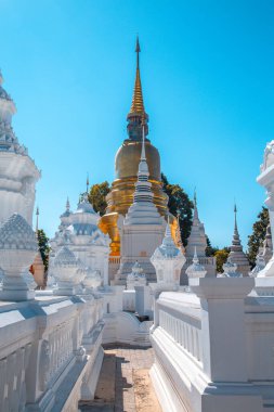 Wat-Suan-Dok 'taki bir grup pagoda. Tayland, Chiang Mai 'deki ünlü tapınak.