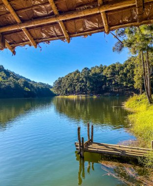 Pang Oung Ulusal Parkı, Tayland Mae Hong Son 'daki çam ağaçları gölü ve ormanı.
