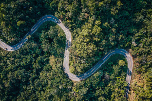 Doi Phu Langka curvy road in the mountain of Pua district, Nan province, Thailand