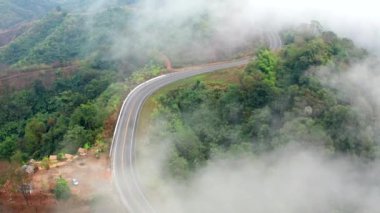 Aerial view of Curvy road number 3 in the mountain of Pua district, Nan province, Thailand