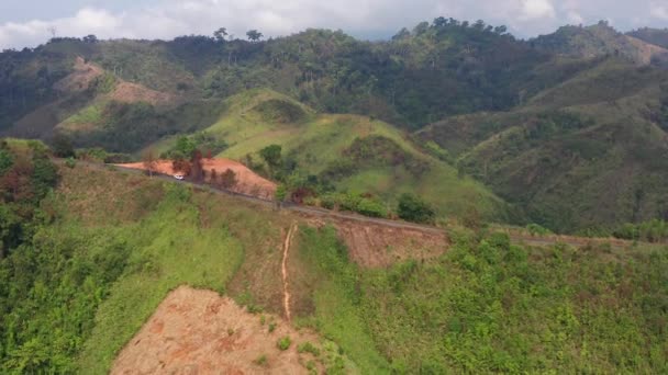 Aerial view of Curvy road number 3 in the mountain of Pua district, Nan province, Thailand — 비디오