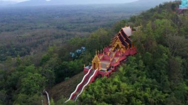 Aerial view of Wat Doi Prachan Mae Tha or Wat Phra That Doi Phra Chan in Lampang, Thailand