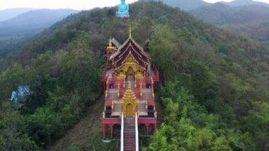 Aerial view of Wat Doi Prachan Mae Tha or Wat Phra That Doi Phra Chan in Lampang, Thailand