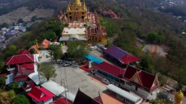 Aerial view of Wat Khiriwong temple on top of the mountain in Nakhon Sawan, Thailand