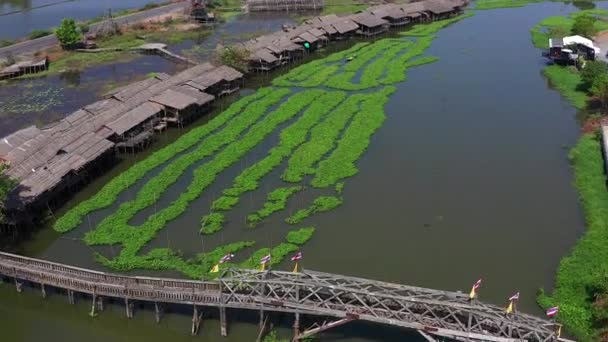 Luftaufnahme Des Sapan Khong Floating Market Suphan Buri Thailand Südostasien — Stockvideo