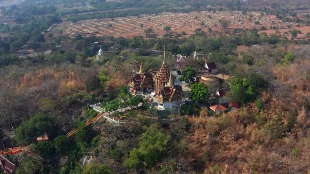 Wat Khao Phra Sanphet Templo Topo Colina Suphan Buri Tailândia — Vídeo de Stock