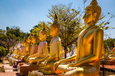 Geniş Buda heykelleriyle dekoratif tapınak, cehennemdeki yaşamı ve yiyecek pazarını tasvir eden acımasız heykeller.