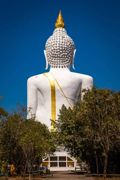 Templo Decorativo Con Vastas Estatuas Buda Esculturas Sombrías Que Representan — Foto de Stock