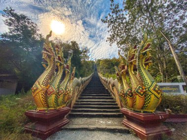 Wat Phutthabat Tak Pha tapınağı Lamphun, Tayland, Güney Doğu Asya 'daki dağın tepesinde.