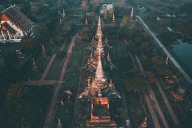Phra Nakhon Si Ayutthaya 'daki Wat Phra Si Santhe tapınağının havadan görünüşü, Tayland, Güney Doğu Asya