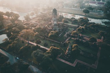 Phra Nakhon Si Ayutthaya 'daki Wat Phra Si Santhe tapınağının havadan görünüşü, Tayland, Güney Doğu Asya
