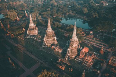 Phra Nakhon Si Ayutthaya 'daki Wat Phra Si Santhe tapınağının havadan görünüşü, Tayland, Güney Doğu Asya