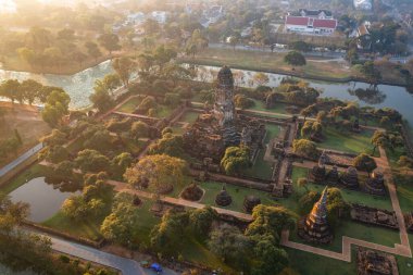 Phra Nakhon Si Ayutthaya 'daki Wat Phra Si Santhe tapınağının havadan görünüşü, Tayland, Güney Doğu Asya