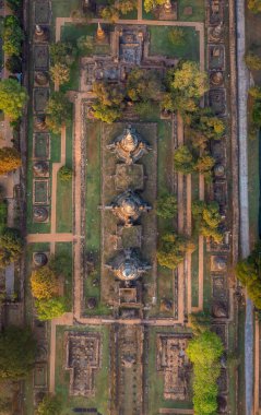 Phra Nakhon Si Ayutthaya 'daki Wat Phra Si Santhe tapınağının havadan görünüşü, Tayland, Güney Doğu Asya