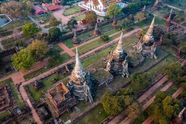 Phra Nakhon Si Ayutthaya 'daki Wat Phra Si Santhe tapınağının havadan görünüşü, Tayland, Güney Doğu Asya