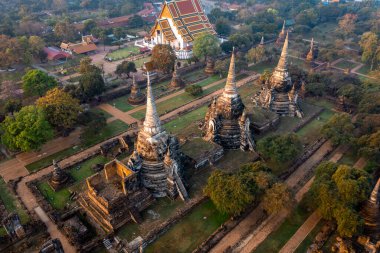 Phra Nakhon Si Ayutthaya 'daki Wat Phra Si Santhe tapınağının havadan görünüşü, Tayland, Güney Doğu Asya