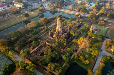 Phra Nakhon Si Ayutthaya 'daki Wat Phra Si Santhe tapınağının havadan görünüşü, Tayland, Güney Doğu Asya