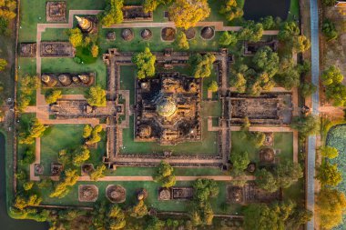 Phra Nakhon Si Ayutthaya 'daki Wat Phra Si Santhe tapınağının havadan görünüşü, Tayland, Güney Doğu Asya