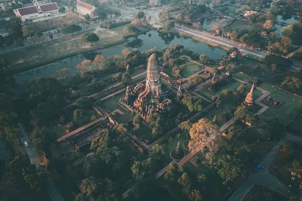 공중에서 Wat Phra Sanphet 폐허의 Phra Nakhon Ayutthaya South East — 스톡 사진