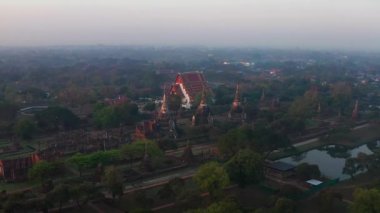 Phra Nakhon Si Ayutthaya 'daki Wat Phra Si Santhe tapınağının havadan görünüşü, Tayland, Güney Doğu Asya