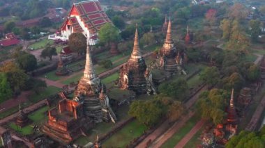 Phra Nakhon Si Ayutthaya 'daki Wat Phra Si Santhe tapınağının havadan görünüşü, Tayland, Güney Doğu Asya